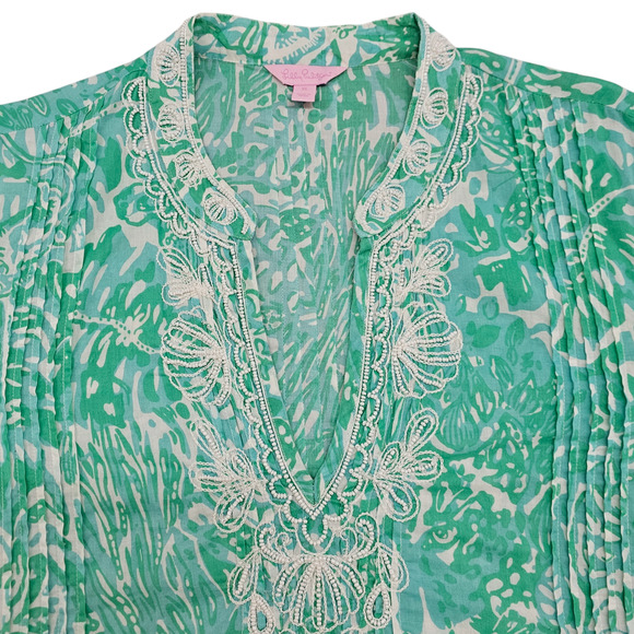 Lilly Pulitzer Tunic Top Womens XL Sarasota Beaded Bungle in the Jungle Green - Picture 3 of 12